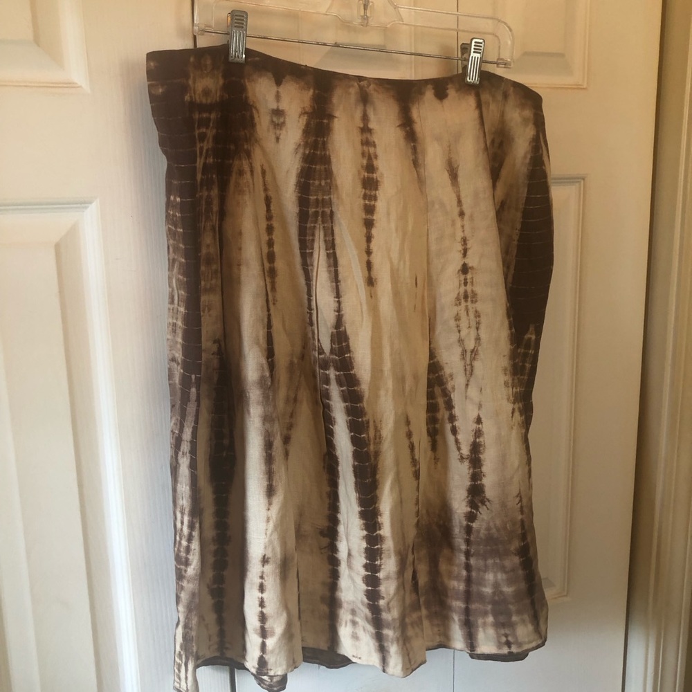Michael Kors Brown and Cream Tie-Dye A-Line Skirt